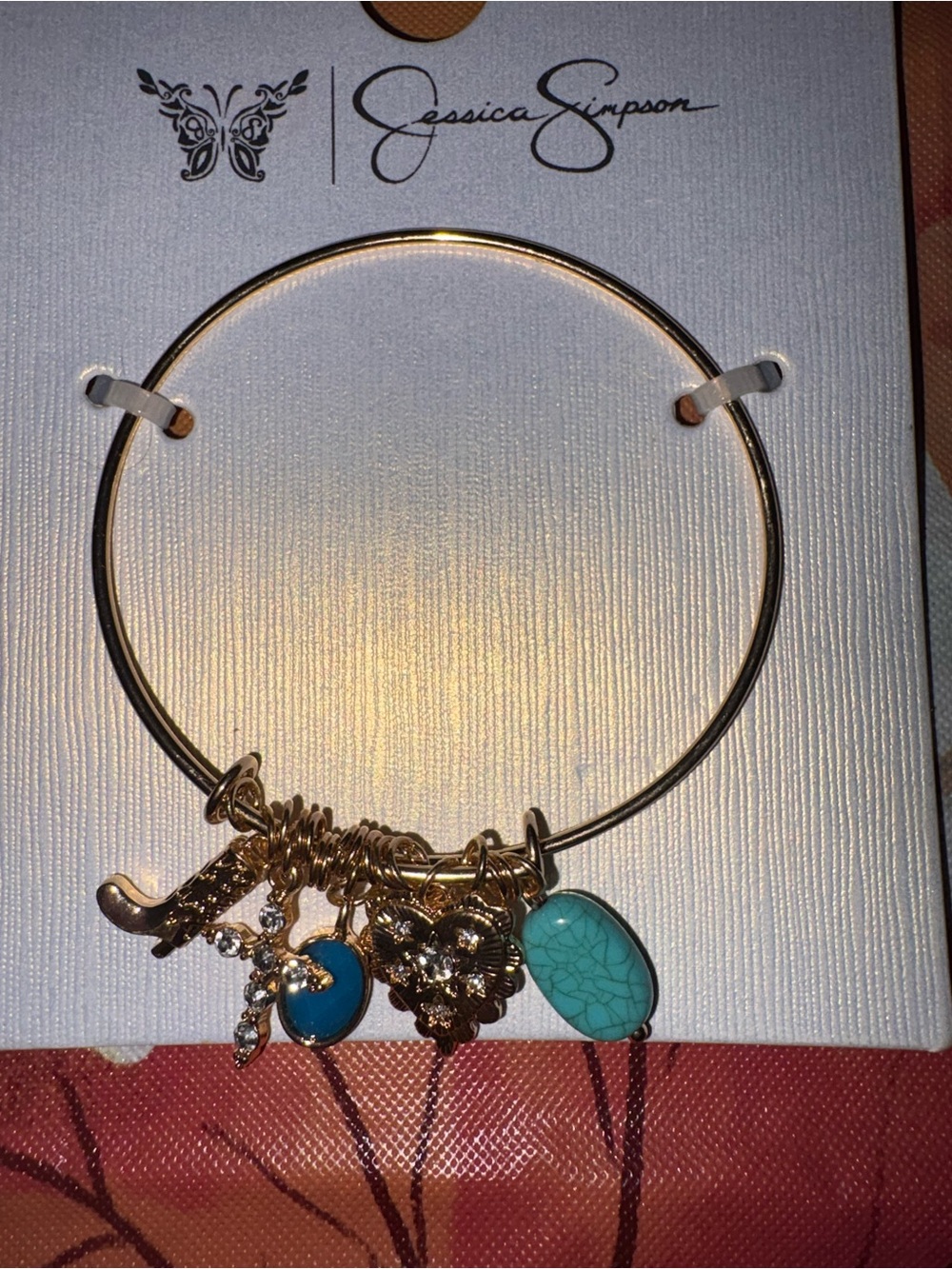 Jessica Simpson Gold Charm Bangle with Turquoise and Blue Accents